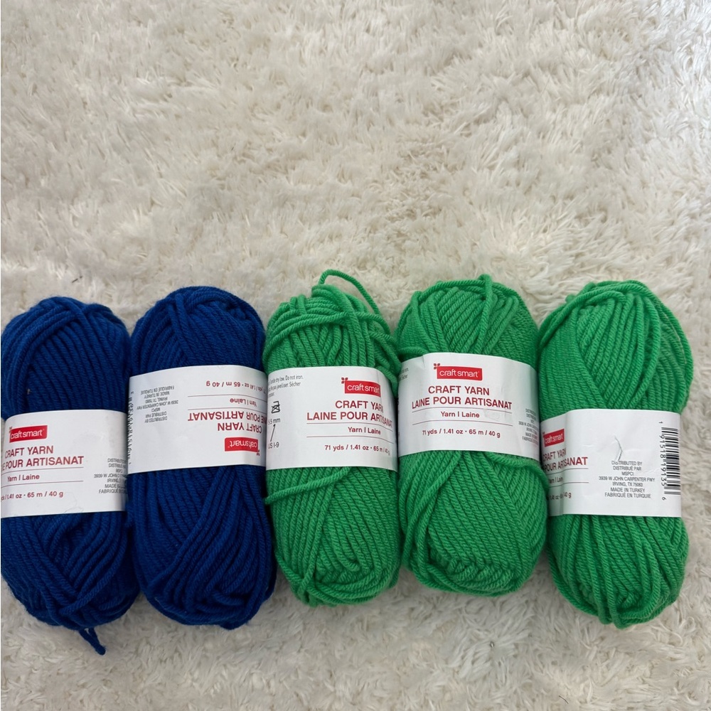 New 5  Acrylic Craft - Craftsmart 71 yds each (2 Blue & 3 Kelly)